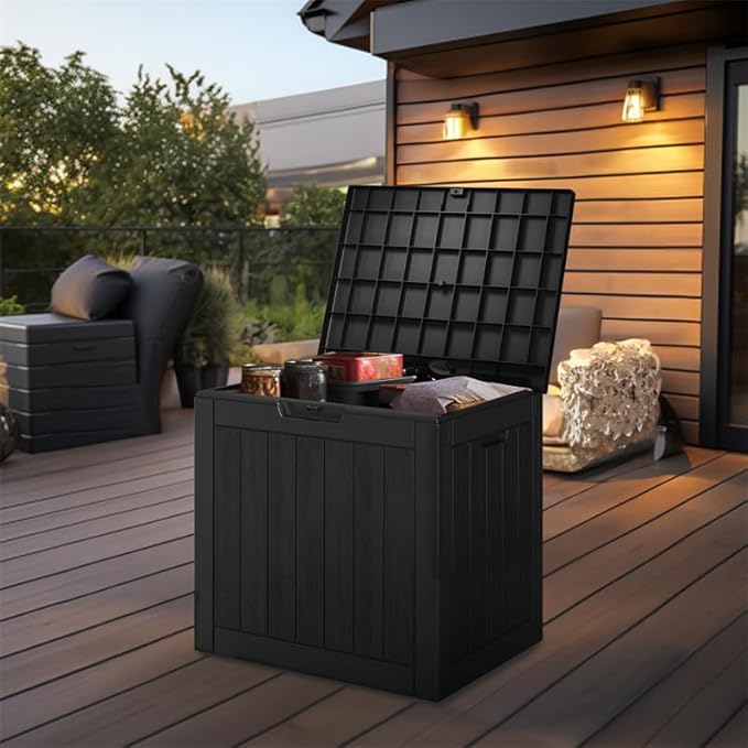 30 Gallon Outdoor Storage Box, Resin Deck Boxes Waterproof, Indoor Outdoor Bin for Package Delivery, Patio Cushions, Gardening Tools, Lockable, UV Resistant