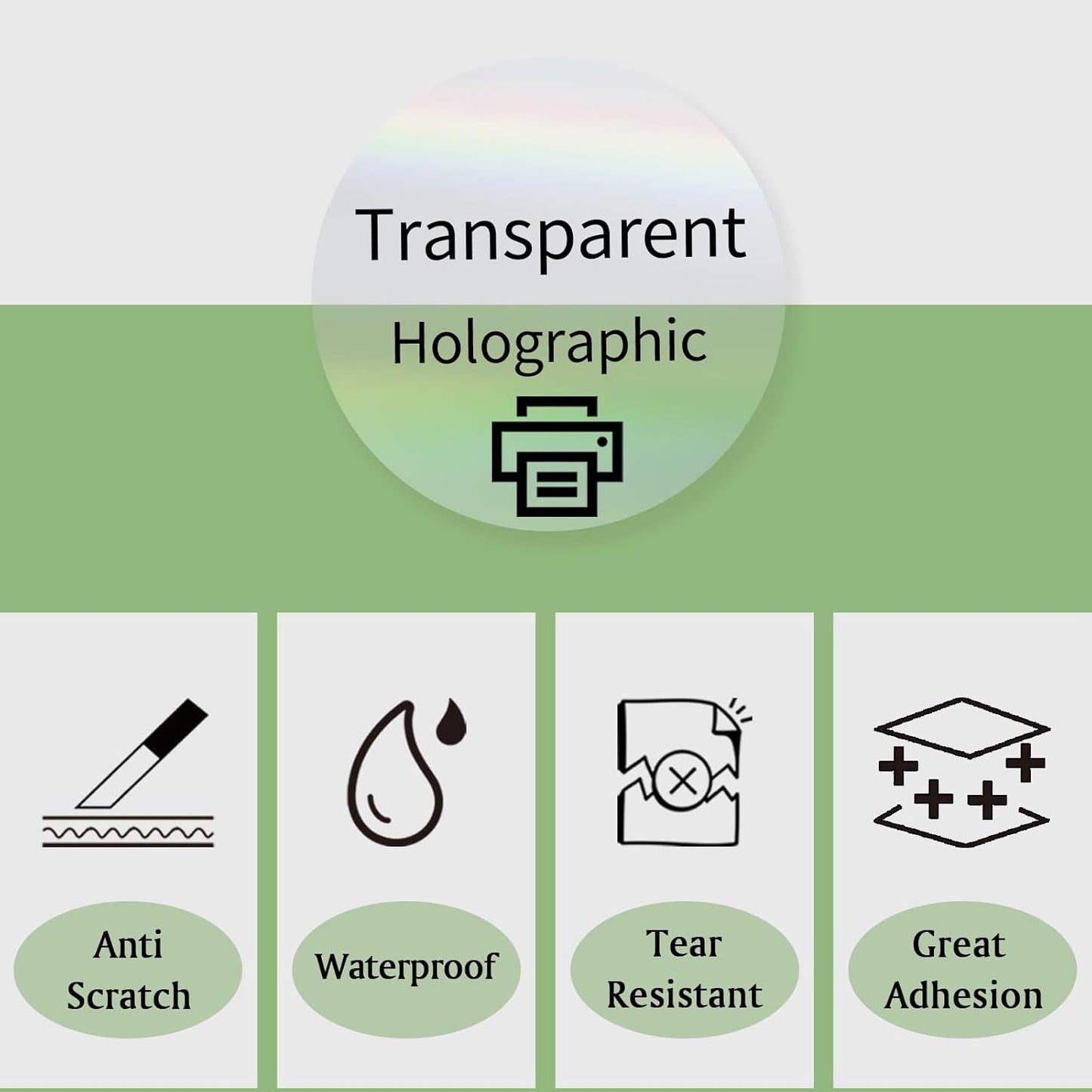 2" Round Transparent Thermal Label Stickers, Holographic Clear Self-Adhesive Direct Thermal Labels, Perforation Line Design& Waterproof- 300 Sheets