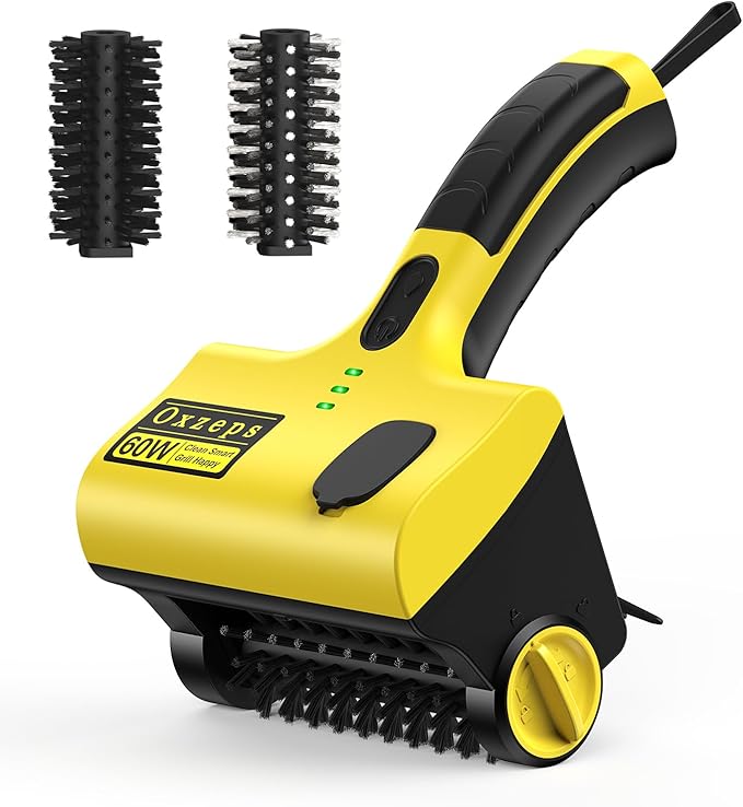 Oxzeps Outdoor Electric BBQ Brush, 2600mAh Battery Capacity 7.4V 2-Speed Power Control Rechargeable Grill Brush with 2 Brush Heads, 360° Rotating Cleaning Brush.