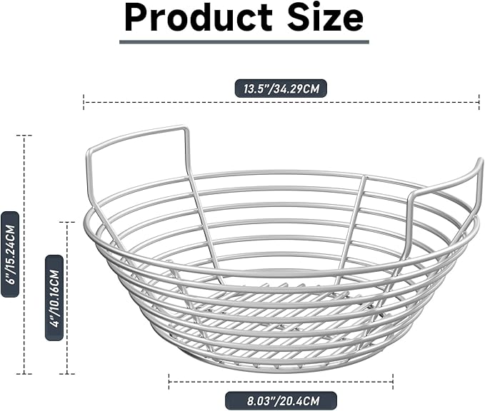 13.5'' Stainless Steel Heavy Duty Ash Charcoal Basket for Large Big Green Egg Grill, Kamado Joe Classic, Pit Boss, Louisiana Grills, Primo Kamado Grill & Other Similar Grills