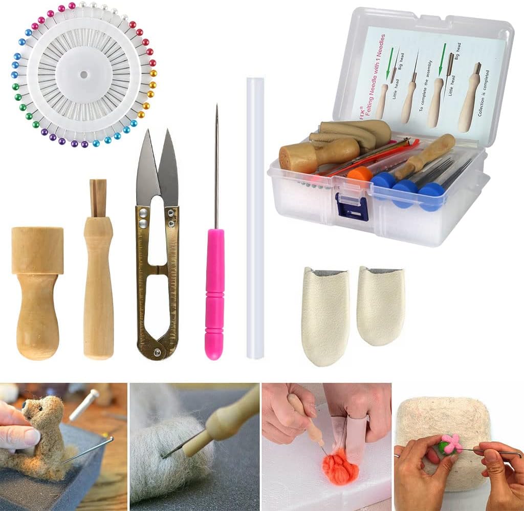 Needle Felting Kit, Wool Felting Supplies, Needle Felting Tools with Felting Needles, Foam Mat, Wooden Handle, Scissors, Needle Felting Supplies for DIY Felting Wool Beginner Professional