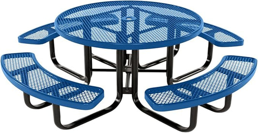 COATEDOUTDOORFURNITURE Heavy-Duty Portable Outdoor Kids Table with Umbrella Hole, Expanded Metal Kids Picnic Table, Commercial-Grade, Made in America (46 in, Round, Childrens, Textured Light Blue)
