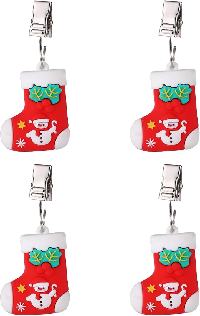 TwoFish Home Set of 4 Christmas Boots Tablecloth Weights Clips Handicraft Christmas Boots Tablecloth Clamps Pack of 4