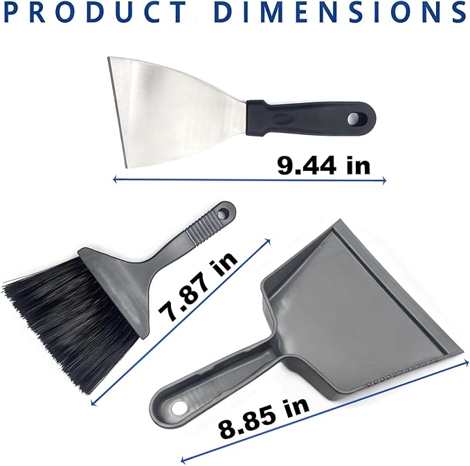 All-in-One Ash Cleanup Kit for Pellet Grills | 3-Piece Set Includes Large Ash Scoop, Soft Bristle Brush & Scraper to Easily Remove Ash & Debris | Simplify Your Grill Maintenance (Grey & Black)