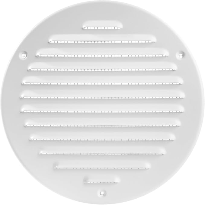 White Metal 6'' Inch Round Ventilation Grille - Inside/Outside use - (Grille: 6''Ø/Cover Area: 7.25''Ø) - Air Vent Louver - Available 4 Sizes / 2 Types / 1 Color.