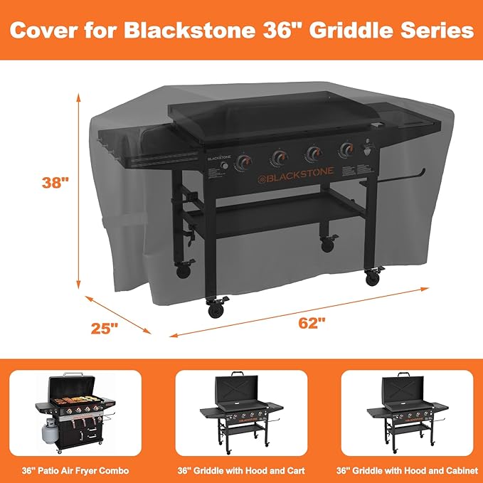 Griddle Cover for Blackstone Patio Series 36" Griddle, 62 inch Blackstone Cover 5460 for 36" Patio Air Fryer Combo, 36" Griddles with Hood & Cart, 36" Griddle with Hood & Cabine, Flat Top Grill Cover