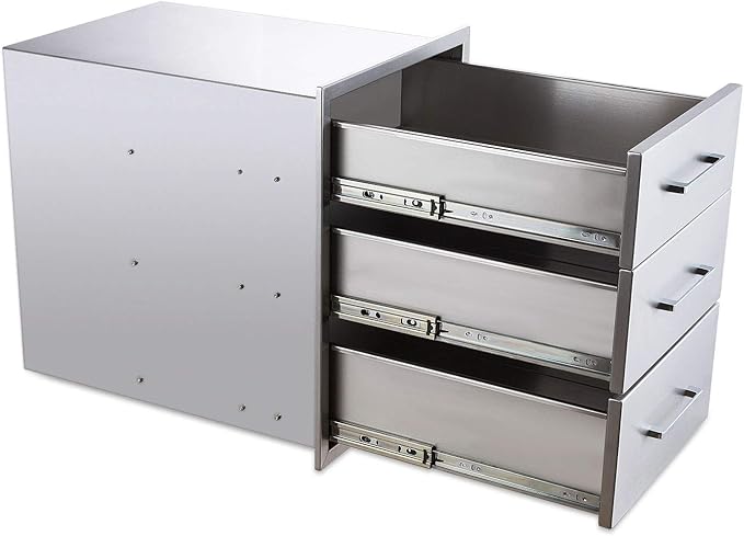 18" W x 24" H x 23" D Stainless Steel Outdoor Kitchen Drawers BBQ Drawer Triple Access Drawers Flush Mount for Outdoor Kitchens Or BBQ Island