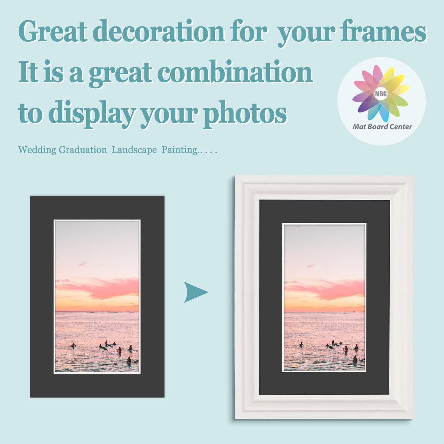 MBC MAT BOARD CENTER, 10 Pack 4x6 for 3x5 Black Picture Mats Frame Mattes, Bevel Cut, Acid Free, 4-ply Thickness