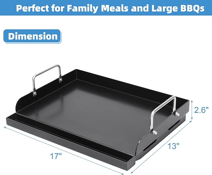 Universal Griddle Plate for Gas Grill – Premium Ceramic Coating Cooking Griddle for Gas Stove/Charcoal/Electric, 17x13 Inches, Flat Top Plate Insert for Outdoor Grill