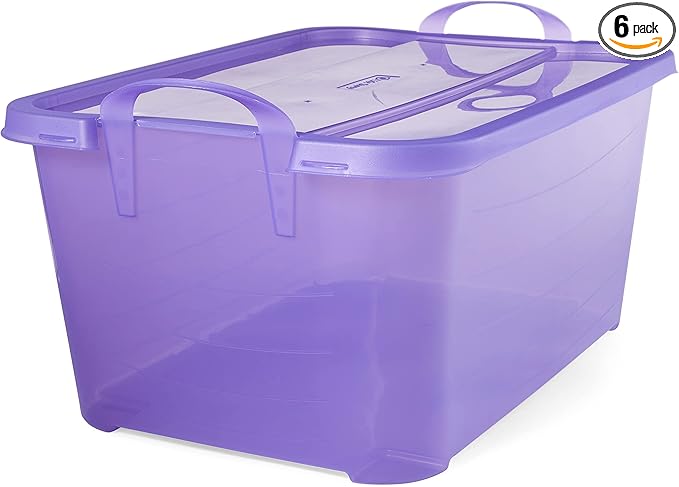 Life Story 6 Pack Light Duty Stackable Storage Bin, 55 Quart Home Organizer, Versatile Lightweight Locking Bins with Carrying Handles, Purple