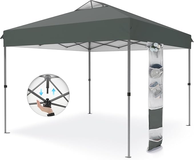 PHI VILLA 10x10ft 1-Person Setup Pop Up Canopy Tent Instant Portable Shelter w/ 1-Button Push, Case, 4 Weight Bags - Gray
