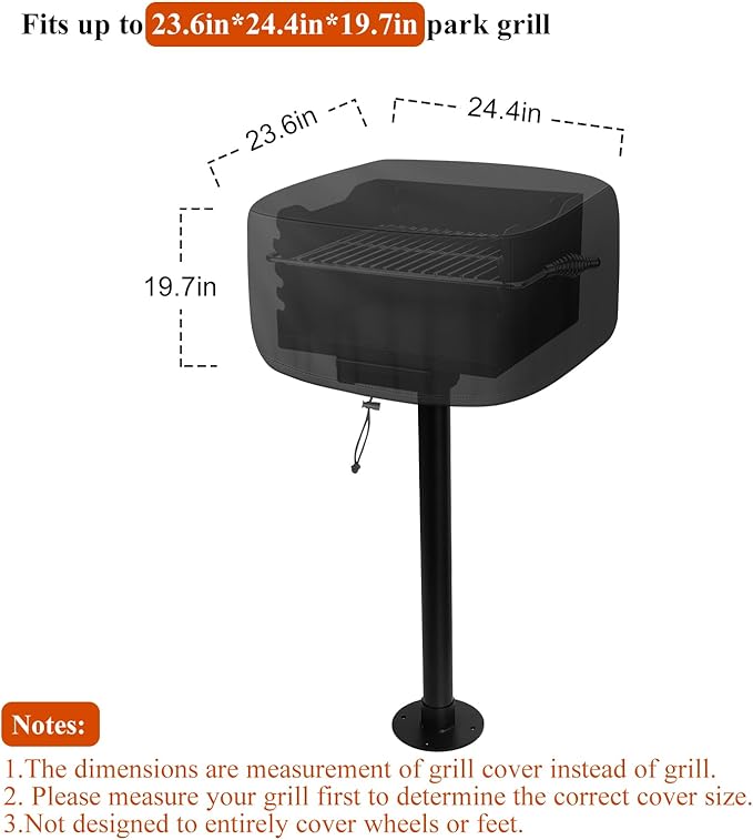 Grill Cover for Park Style Grill, Rectangular Table Top BBQ Grill Cover, Waterproof Oxford Fabric, Compatiable with Grill Within 24.4''×23.6''×19.7''