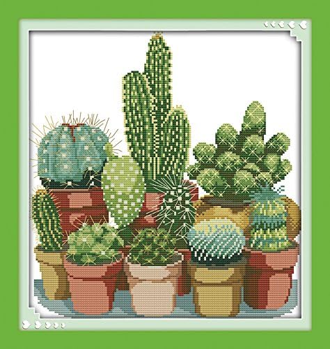 Maydiyer 11CT Stamped Cross Stitch Kits Pre-Printed Embroidery Kit, DMC Threads Needlework Sets-Cactuses 16.9×17.7 inch
