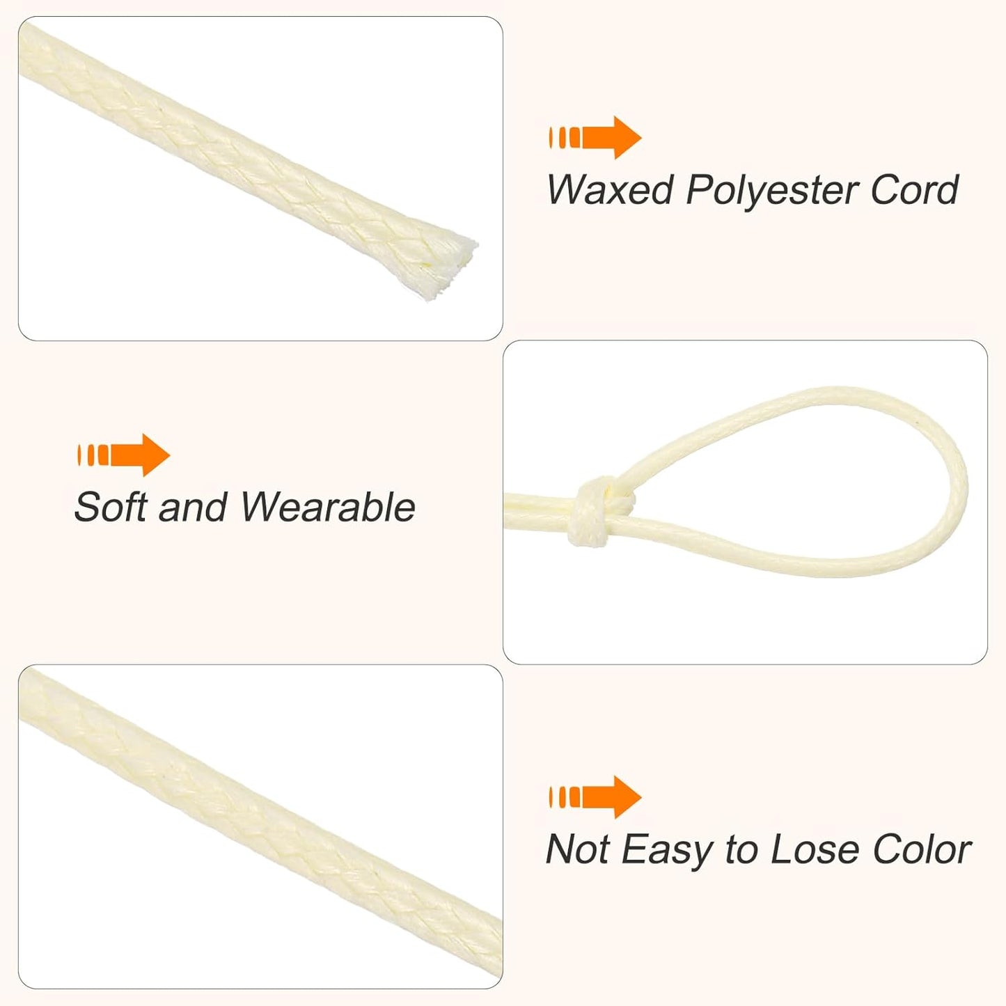 MECCANIXITY Waxed Cord 1.5mm Waxed Thread 87 Yard Wax String Leather Cord for Bracelet Making, Necklaces, Beading, Jewelry Making and DIY Crafts(Beige)