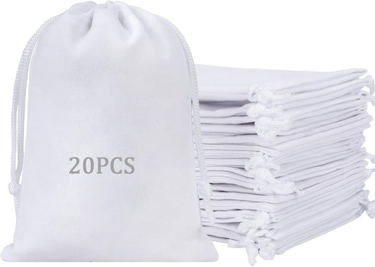 Shintop 20pcs Velvet Bags, 4x6inch White Drawstring Gift Bags Jewelry Pouch for Wedding Birthday Party Favor