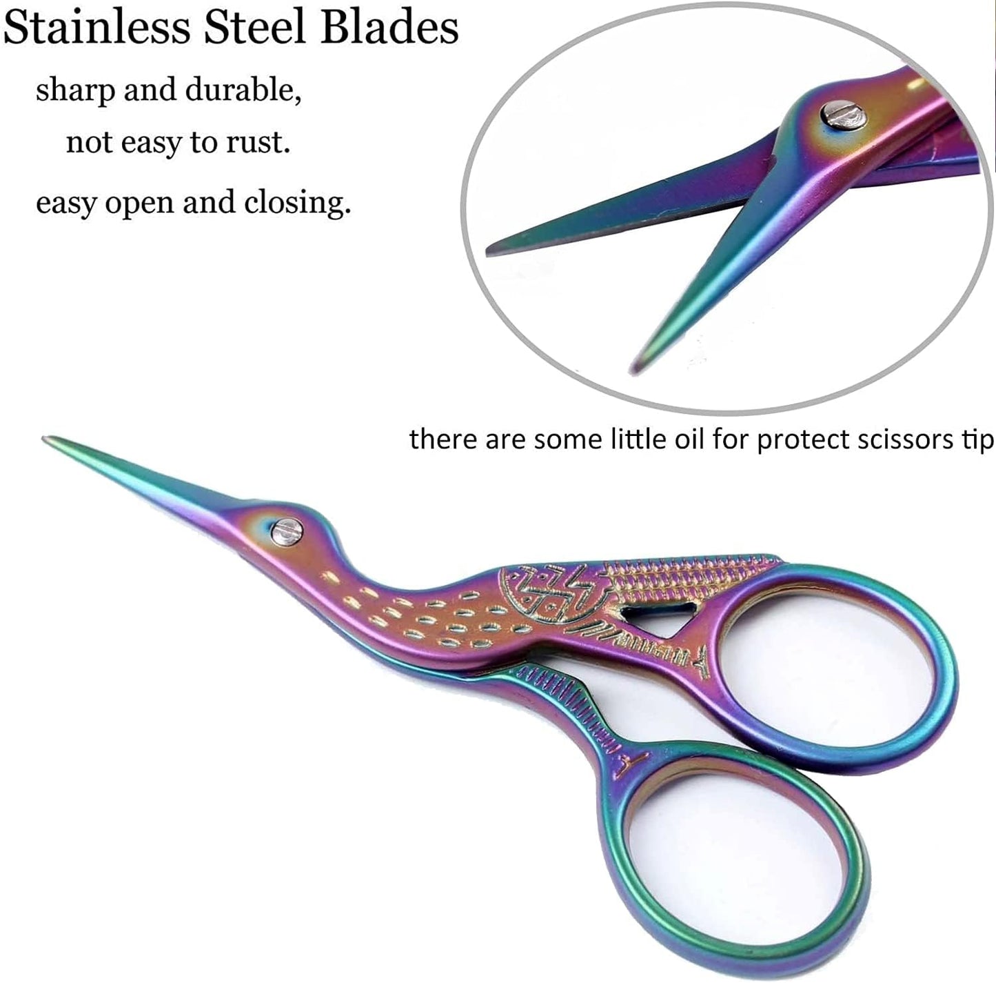 BIHRTC 3.6inch Mini Scissor Bird Crane Embroidery Scissors Stainless Steel Sharp Pointed Tip Scissors with Case for Tread Household Craft Needlework Art DIY Work Little Scissor