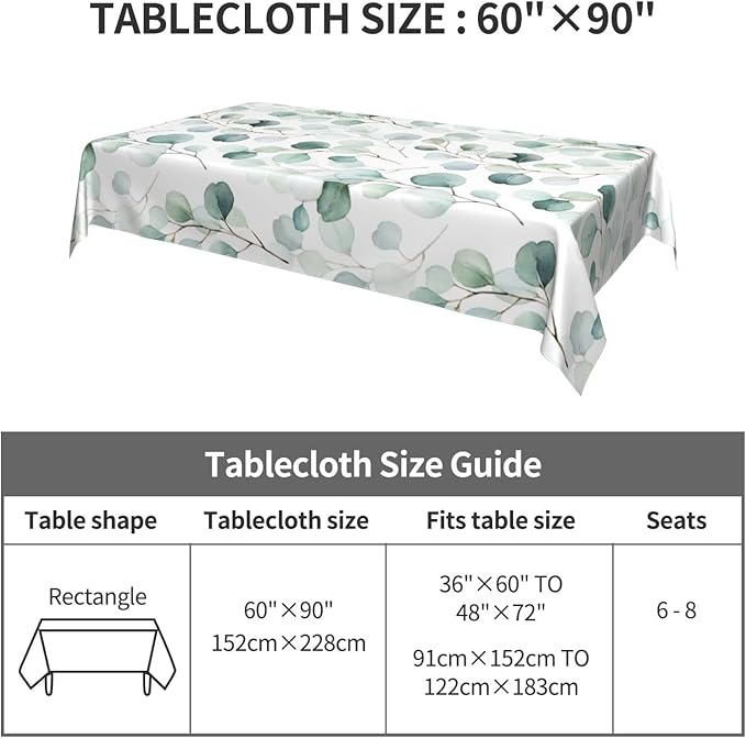 Worltoldb Eucalyptu Tablecloths Polyester Table Cloth for Kitchen Dinning Table Washable Table Cover for Parties Wedding Picnic