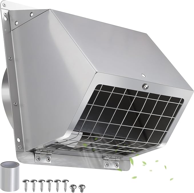 Dryer Vent Cover Outside 6 Inch Wall Vent,304 Stainless Steel Exhaust Vent Cover,External Extractor Wall Vent Cap with Mesh & Cushioned Flap,Exterior Vent Hood Outlet Air Vent for Range Hood Duct HVAC