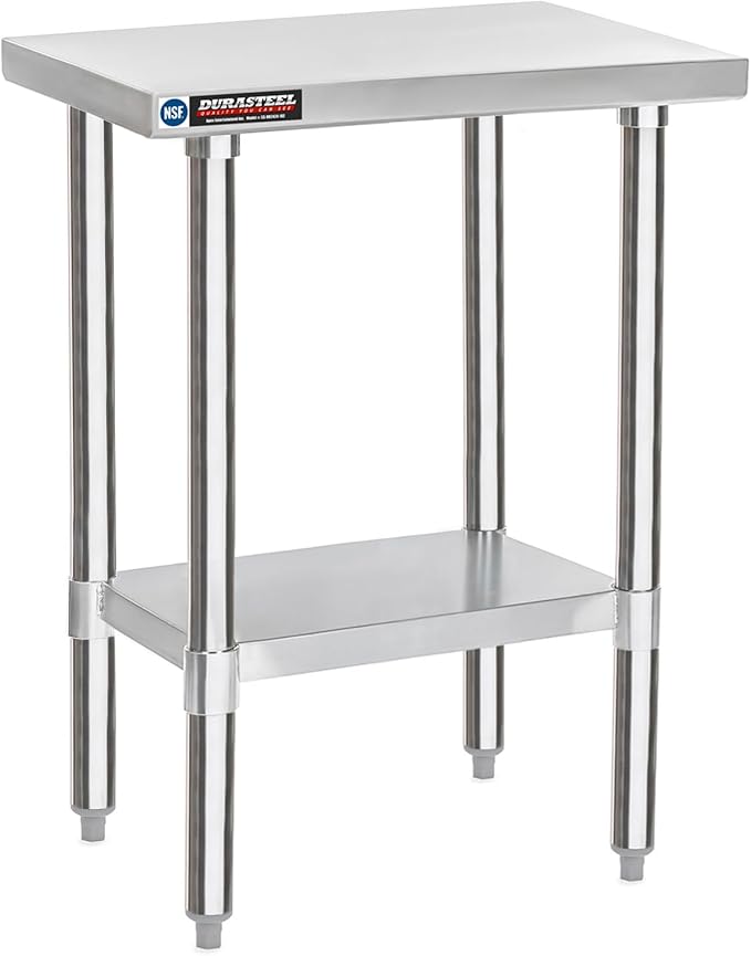 DuraSteel 24x18 Small Stainless Steel Table - NSF Metal Food Prep Commercial Kitchen Workt able - Side Mixer Stand with Under Shelf - For Laundry Room, Kitchen, Outdoor Grill, Small Spaces