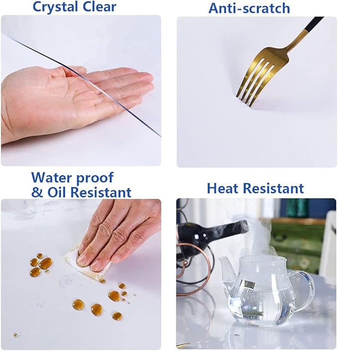 19x43 in Clear PVC Table Protector Cover Office Plastic Desk Protector Chair Mat Thicken Transparent Desk Pad Mat Table Pad Tablecloth Cloths for Coffee Table Writing Desk Topper Easy to Clean