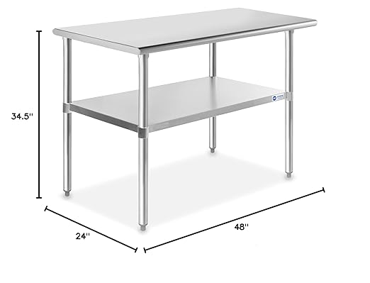 GRIDMANN Stainless Steel Work Table 48 x 24 Inches, NSF Commercial Kitchen Prep Table with Under Shelf for Restaurant and Home