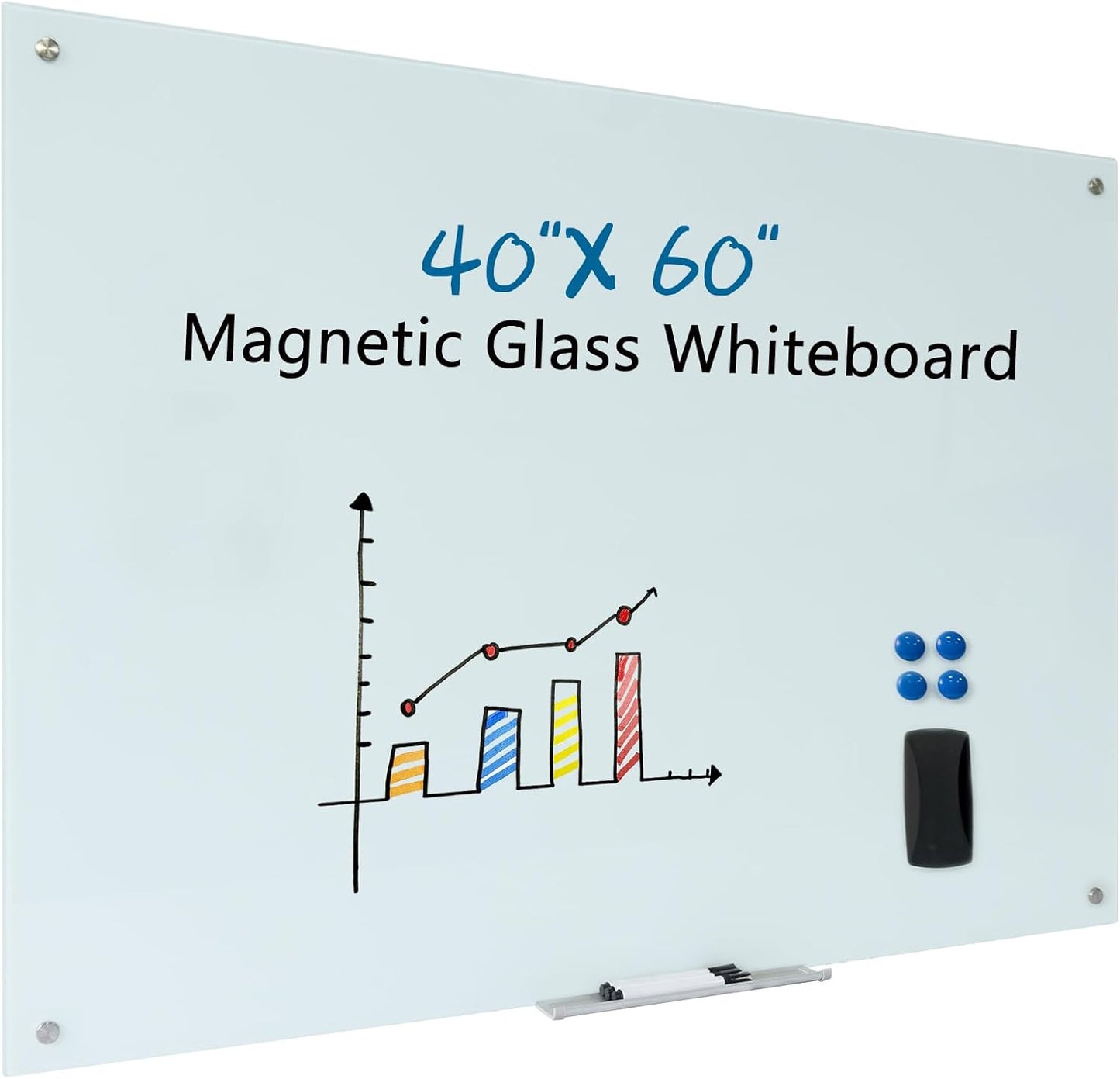 Magnetic Whiteboard Glass Writeboard 40"x60" Tempered Glass Dry Erase Board Wall Mounted Frameless Glass Whiteboard Writing GlassBoard for Office School Home (White)