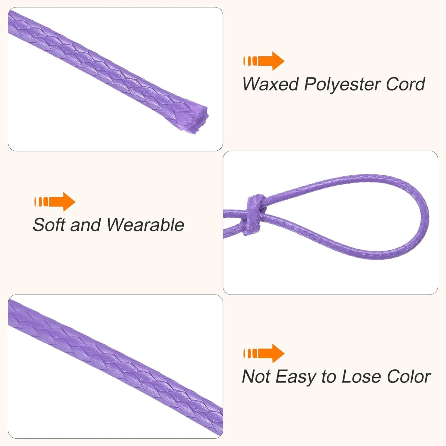 MECCANIXITY Waxed Cord 1mm Waxed Thread 87 Yard Wax String Leather Cord for Bracelet Making, Necklaces, Beading, Jewelry Making and DIY Crafts(Light Purple)