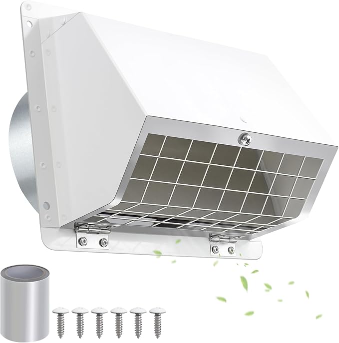 6 inch wall vent Cover Dryer Vent Cover Outside Exhaust Vent Cover Cap,Wall Mount Extractor Vent with Mesh & Cushioned Flap,Exterior Wall Vent Hood Outlet Air Vent for Range Hood Duct HVAC Ventilation