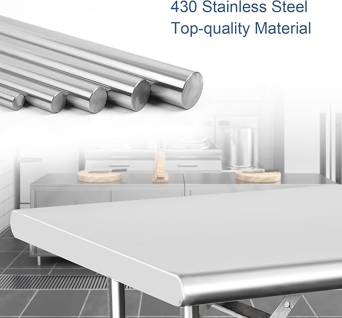 HARDURA Folding Stainless Steel Table 30X48 Inches with Legs NSF Commercial Portable Folding Prep Table for Restaurant Kitchen Home and Hotel