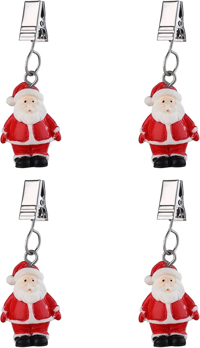 TwoFish Home Set of 4 Xmas Santa Claus Tablecloth Weight Clips Xmas Santa Claus Decoration Tablecloth Weight Clamps Pack of 4