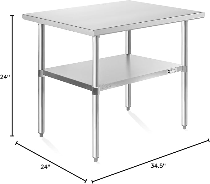 KUTLER Stainless Steel Table 24 x 36 Inches, NSF Heavy Duty Commercial Kitchen Prep and Work Table with Undershelf for Restaurant, Hotel, Home