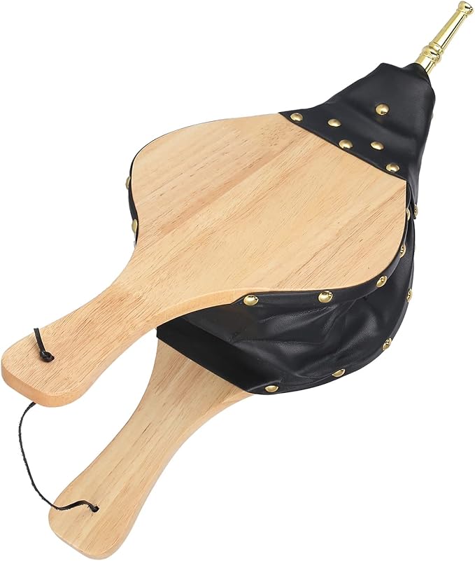 Wood Bellows Blower Fireplace, Wooden Air Blower for Outdoor Cooking, Camping BBQ Grill Chimney Starter, Classic Composite Wood and Leather Design with Strong Hanging Ring, Easy to