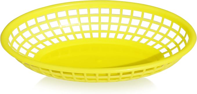 New Star Foodservice 44188 Fast Food Baskets, 9.25 x 6 inch Oval, Set of 12, Yellow