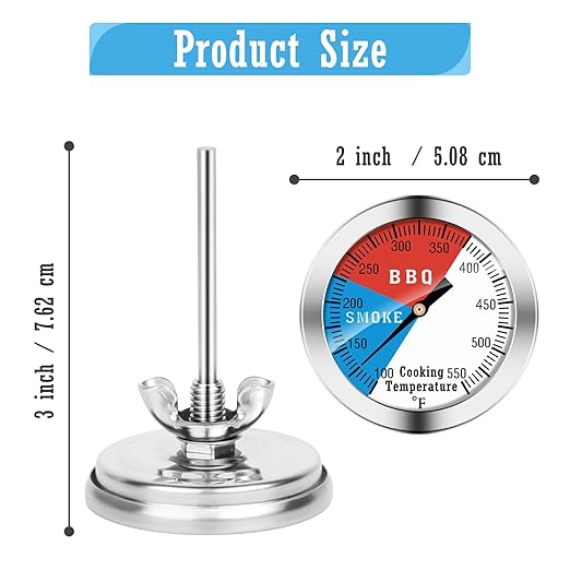 BBQ Thermometer Gauge - Charcoal Grill Pit Smoker Temp Gauge Grill Thermometer with Fahrenheit and Heat Indicator (1 Pack)