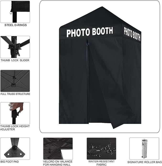 Eurmax USA 5'x5' Pop-up Canopy Portable Photo Booth Tent for Events Wedding Photobooth for Professional Photos Photo Studio Photo Booth System with Roller Bag，Bonus 4 SandBags (Printed Black)