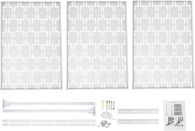 Outdoor Metal Privacy Screen with Stand, 35.4" W x 75" H Freestanding Metal Slatted Decorative Privacy Screen and Panels for Patio Garden Balcony Porch (White Rectangular)