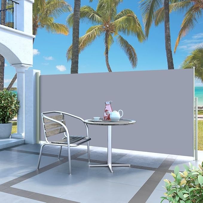 YAFF Retractable Outdoor Folding Privacy Divider, Water & UV Resistant Sun Shade Privacy Wind Screen for Garden, Backyard, Balcony, Terrace 55.1"x118.1" Gray (13.75lbs)