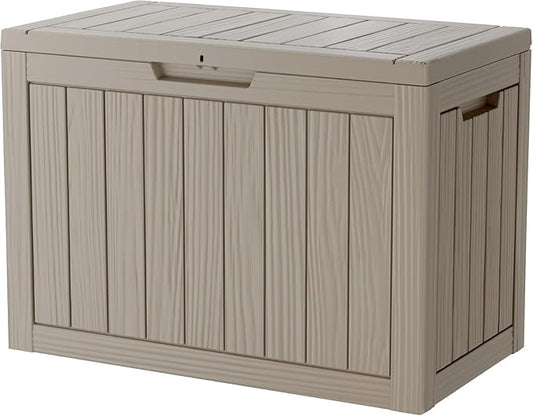 45 Gallon Resin Deck Box, Waterproof Outdoor Storage Box for Patio, Poolside, and Garden, Lockable UV-Resistant Storage Bin Bench Cabinet for Small Spaces, Grey