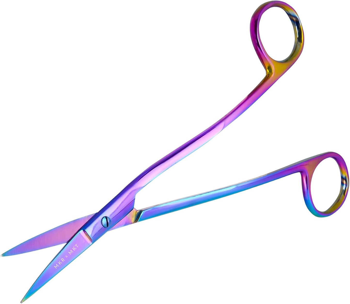 Applique Long Thin Needlepoint Blade 6.1 Inch - Double Bent Curved Offset Handle Scissors with Pouch Sleeve for Embroidery, Fabric, Thread, Knitting, Sewing, Arts & Craft (Rainbow)