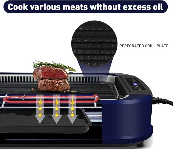 Indoor Grill CUSIMAX Electric Smokeless Grill Portable Korean BBQ with Turbo Smoke Extractor Technology, Non-stick Removable Plate, Tempered Glass Lid, Great for Party(Single Plate)