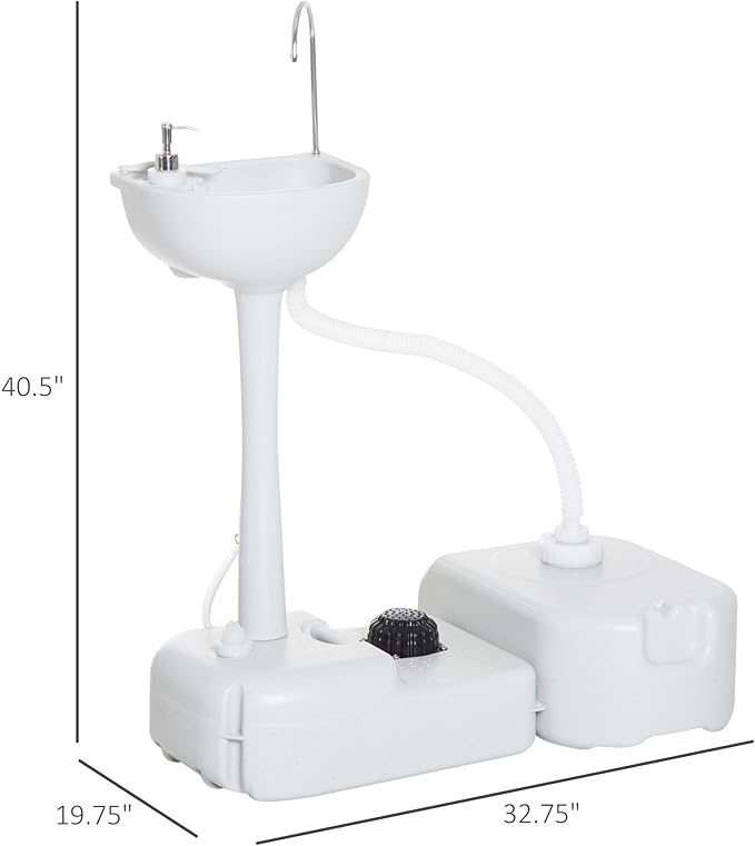kleankin Portable Camping Sink, Handwashing Station Basin with 4.5 Gallon Tank, 6.3 Gallon Recovery Tank, Rolling Wheels & Soap Dispenser for RV, Outdoor Events, Gatherings, HDPE, White