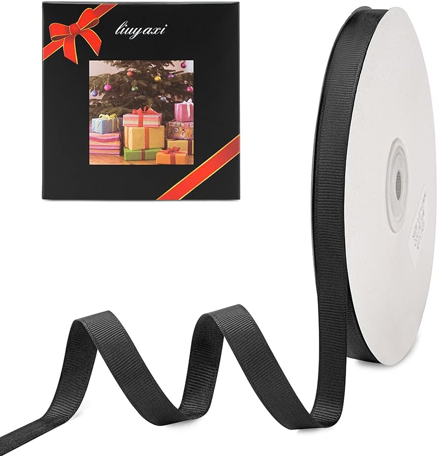 LIUYAXI 3/8" X 50 Yards Solid Black Grosgrain Ribbon, Perfect for Crafts, Wedding Decor, DIY Hair Accessories, Sewing, Gift Package Wrapping and More