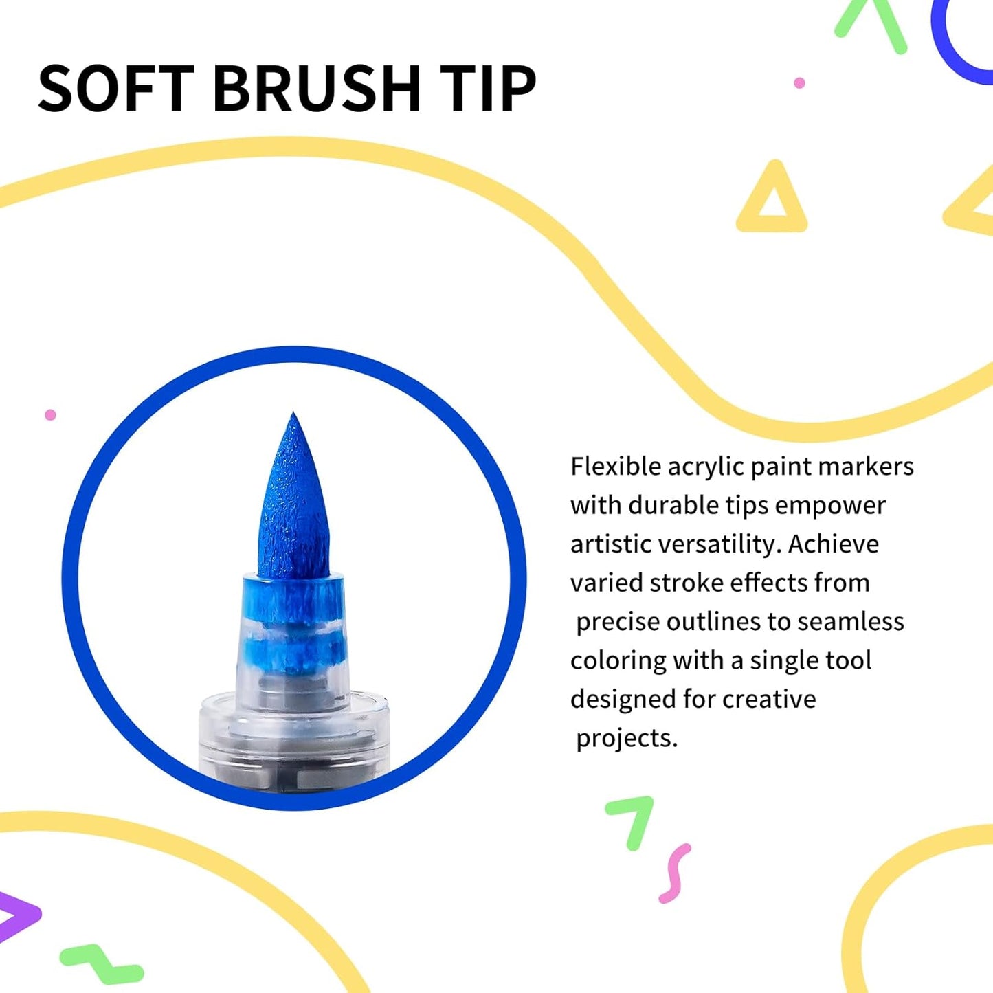 POMAC 36 Colors Acrylic Paint Markers, Water-Based Acrylic Pens Brush Tip, Art Drawing Liquid Paint Pens for Fabric, Canvas, Rock, Glass, Wood, Paper, DIY Crafts and Art Supplies