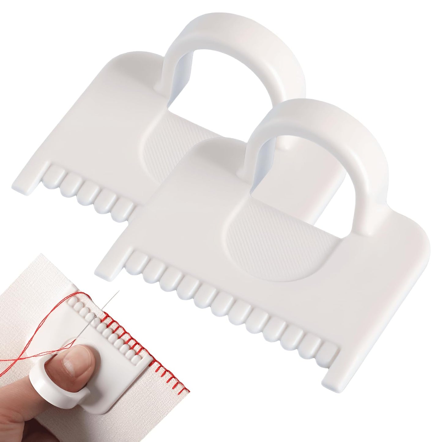 2 PCS Square 3mm Edge Lock Seam Guide, Mini Sewing Finger Ruler for Hand Sewing, DIY Sewing Kit Tool, Sewing Needle Gauge Measuring Guide, Square White