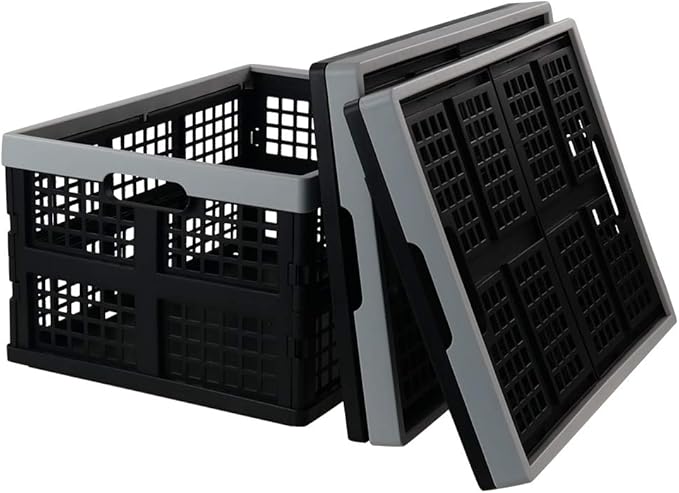 Jekiyo 34-Liter Folding Crates Storage, Collapsible Container Plastic, Set of 3