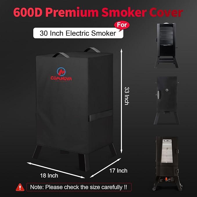 Comnova Electric Smoker Cover 30 Inch - 600D Smoker Covers for Masterbuilt Smokers Heavy Duty Waterproof, Outdoor Vertical Smoker Cover for Masterbuilt, Cuisinart, Dyna-glo, 18" W x 17" D x 33" H