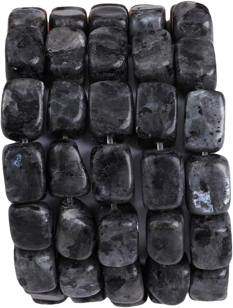 Natural Black Spectrolite Cuboid Stone Loose Semi Gemstone Beads for Jewelry Making 8mmx12mm 38cm/Strand