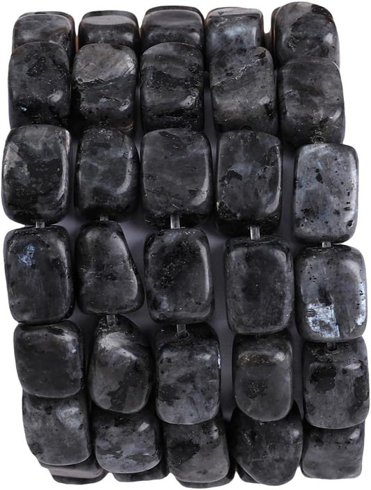 Natural Black Spectrolite Cuboid Stone Loose Semi Gemstone Beads for Jewelry Making 8mmx12mm 38cm/Strand