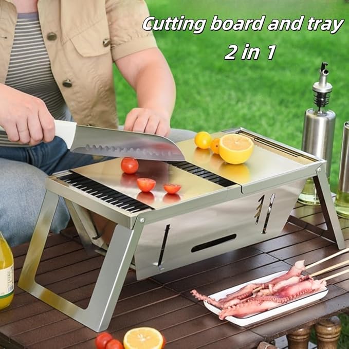 small portable charcoal grill: mini foldable tabletop grills for camping Picnic beach - stainless steel bbq grill for outdoor(Type-3)