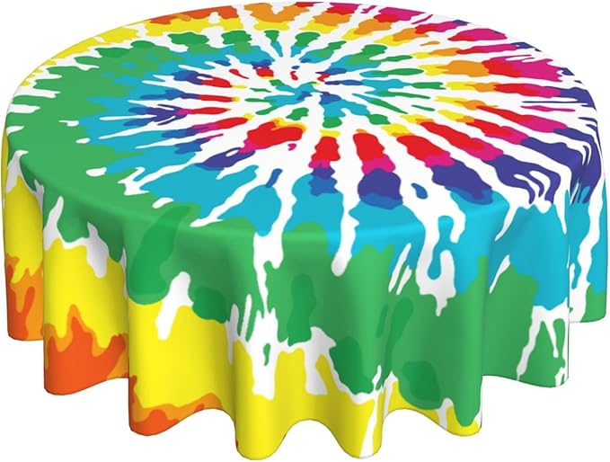 Tie-dye Round Tablecloth - Tie dye Round Tablecloth 60 Inch Waterproof Rustic Table Cloth Fabric Farmhouse Stripe Decorative for Picnic Party Holiday Home Indoor Outdoor